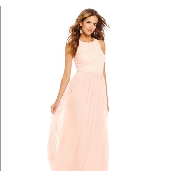 Gianni Bini Womens 8 Formal Dress Maxi Pink Sleeveless Sparkly Lacy Tulle Flowy - Picture 1 of 10